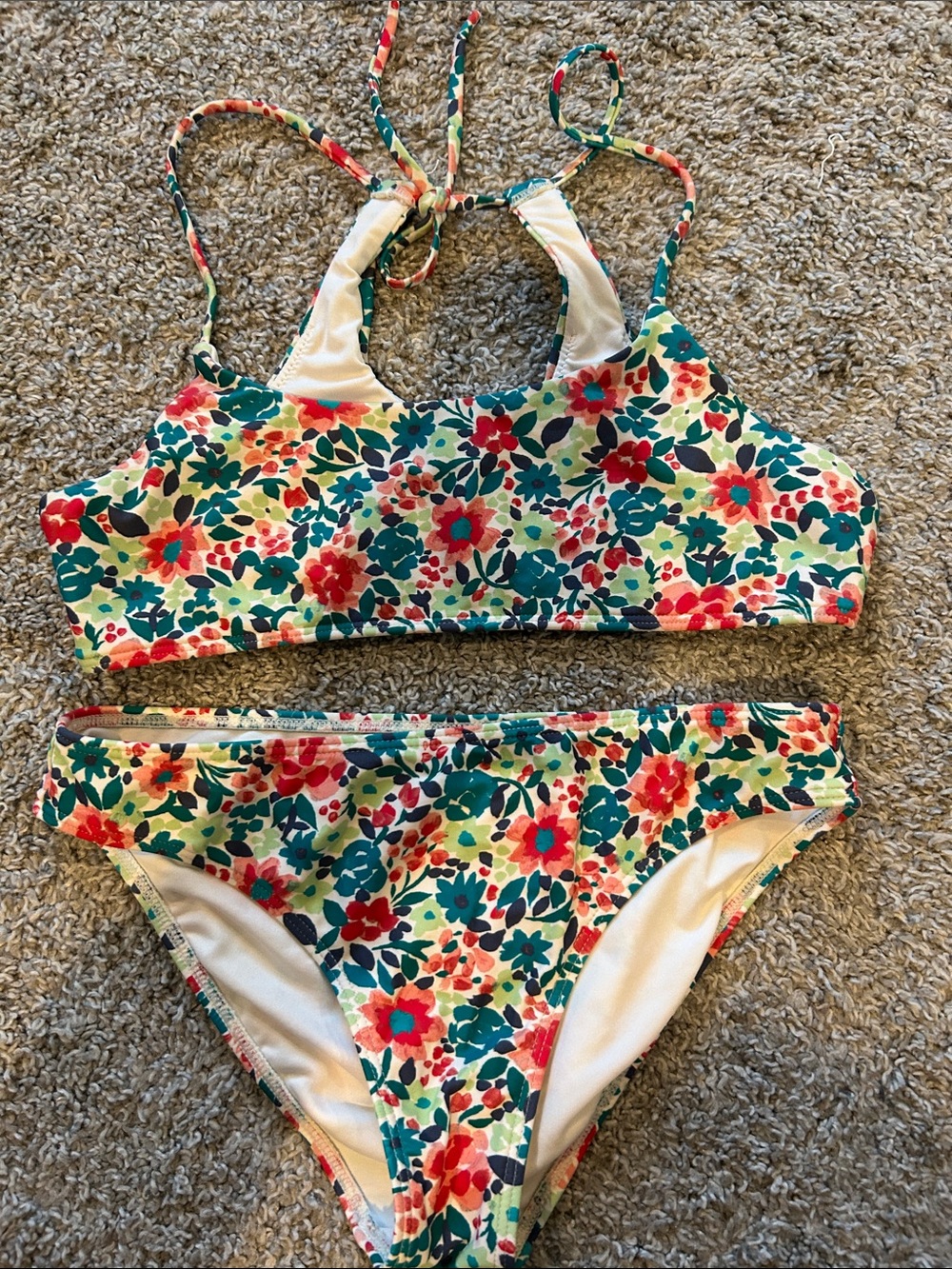 Girls O’Nell Floral Two-Piece Swim Set - Teal & Coral